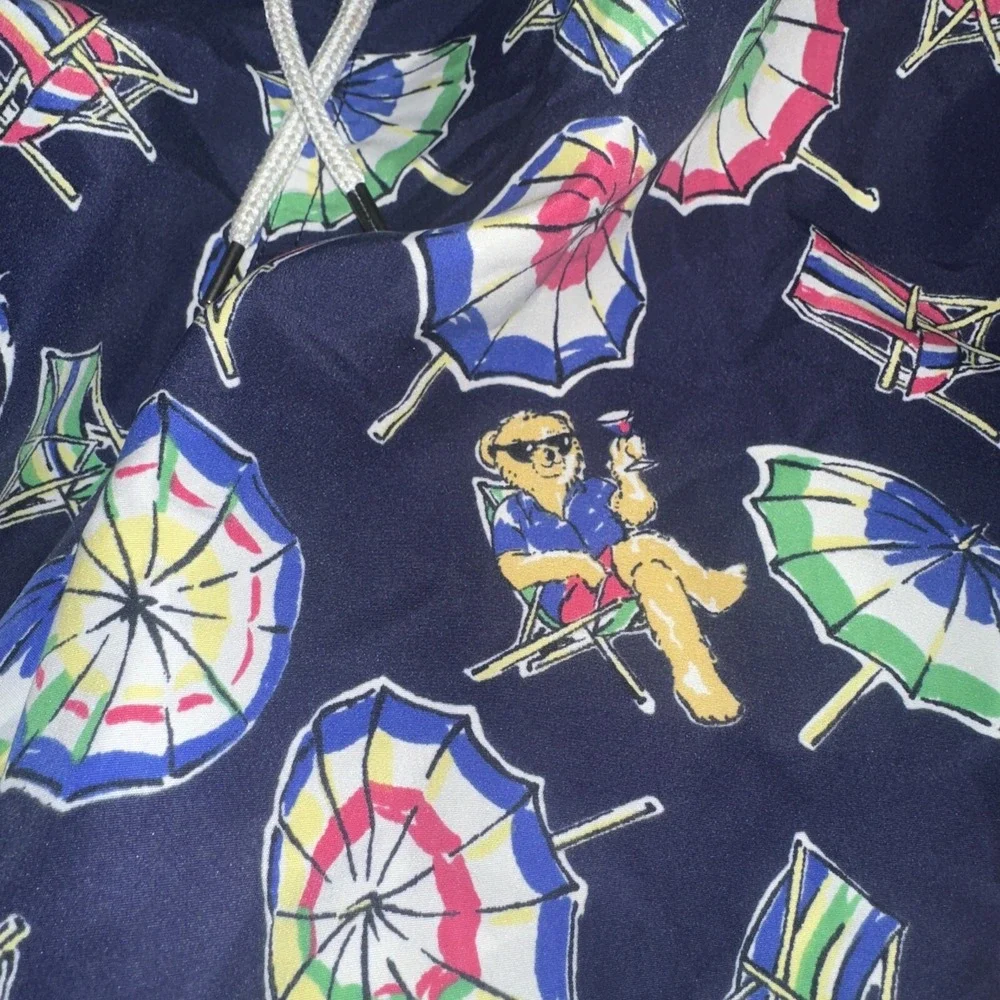 Ralph Lauren Polo Bear Swim Shorts Small Blue All Over Print AOP Trunk Beach